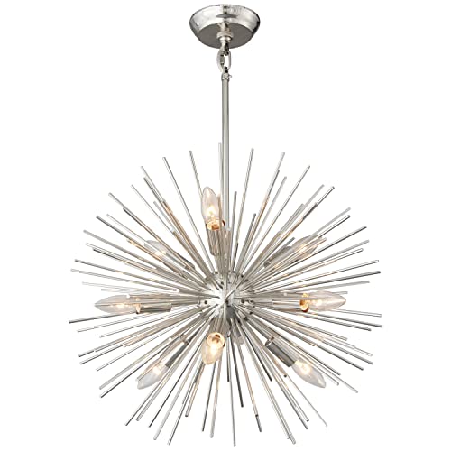 20" Modern Nickel Sputnik Chandelier 9-Lights Mid-Century Modern Starburst Chandelier Vintage Chrome Solid Metal Sputnik Chandeliers for Dining Room, Living Room, Bedroom, Kitchen, E12 - color: Nickel 20" 9-Light