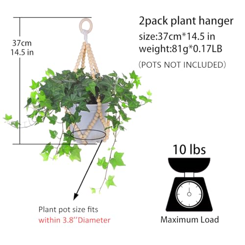 Artilady 2 Pack Beaded Plant Hanger Indoor - Macrame Hanging Planters for Plants Holder No Tassels with Wooden Beads Boho Farmhouse Rustic Home Decor (Wood Color Bead-2pcs) - color: Wood Color Bead-2pcs