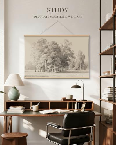 VIYYIEA Extra Large Size Canvas Wall Art, 54x36 Inch Vintage Tree Landscape Sketch, Black and White Nature Wall Decor for Living Room, Bedroom, Above Sofa - color: Birch Forest
