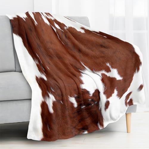 Throw Blanket for Couch, 300GSM Warm Soft Cozy Flannel Blanket, Cute Blanket for All Seasons Bedroom Home Decor Gifts, Brown White Cowhide 50x60 Inches - color: Brown White Cowhide