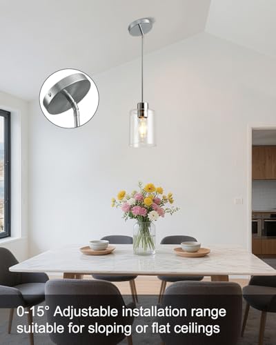 Chrome Pendant Lights Kitchen Island - Clear Glass Pendant Light Fixture Multiple Stems Rods 3 Units 12 Inch 3 Units 4 Inch (1 Pack Chrome Downrod) - color: Chrome 1PK