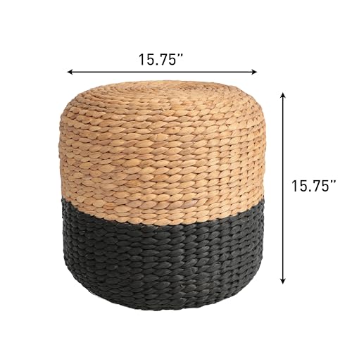 JONATHAN Y Aimee 16" Handwoven Water Hyacinth Round Pouf Ottoman, Bohemian Two-Tone Black and Natural Decorative Footstool for Living Room, Bedroom, Entryway TBL2500A - color: Black/Natural - Two Tone