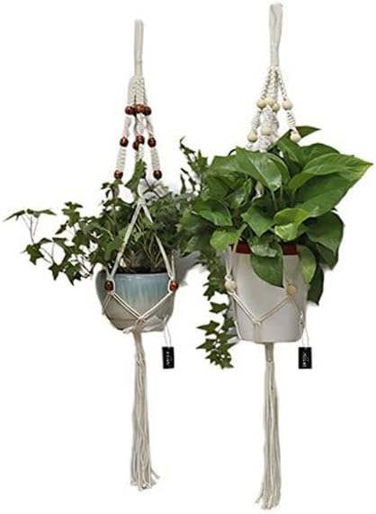 Macrame Plant Hangers Set of 2 – Handmade 39-Inch Indoor/Outdoor Hanging Planters with Wooden Beads, Boho Home Decor for Pots up to 9 Inches (Pots Not Included)