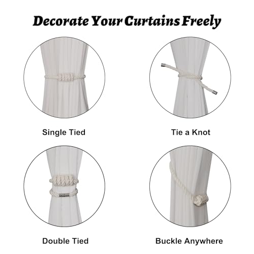 BEL AVENIR Magnetic Cotton Curtain Tiebacks, Decorative Drapery Holdbacks Modern Woven Tie-Backs with Exquisite Knot (Cotton, 2 Pack) - color: Cotton, size: 2 Pack