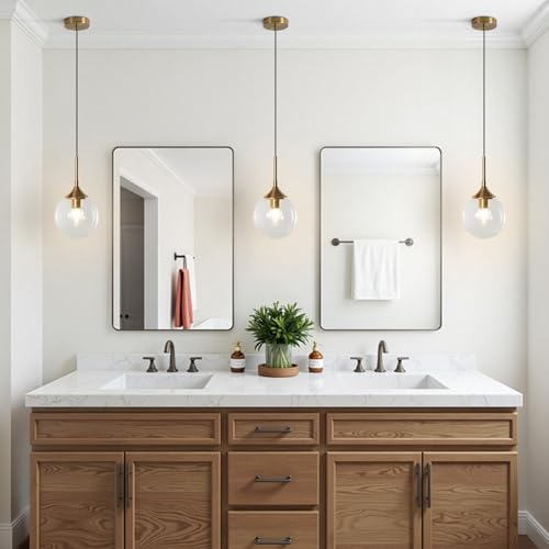KCO Lighting Clear Globe Pendant Lights Kitchen Island Bubble Glass Pendant Lighting Gold Hanging Light Fixture Mid Century Modern Hanging Lamp for Living Room Dining Room - color: Clear