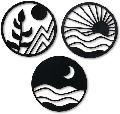 Zzbakress 3 PCS Boho Wall Art Decoration Vintage Wooden Aesthetic Hollow-out Hanging Farmhouse Decor for Bedroom, Living Room, Office (style 1, Black)
