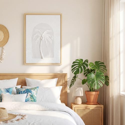 FunooFuno 3D Textured Wall Art Palm Tree Tropical Handmade Boho Canvas Wall Decor 12 x 16 Inch Natural Plant Painting for Bathroom Home Living Room Bedroom with Gloves Installation Tools(Coconut Tree)