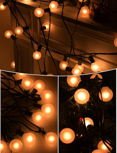 SUNSGNE G40 Round Christmas Lights Outdoor, 25ft Vintage Christmas Globe Lights with 27 5W Frosted White Lights(2 Spare) for Outdoor Garden Party Wedding Backyard Patio Decor, Green Wire - color: Frosted White-Green, size: 25 Ft