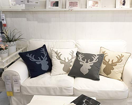 Deer Head Pillow Case Decorative Cotton Linen Embroidered Cushions Covers 18x18 Inches (Grey) … - color: Deer Head-grey