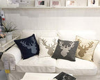 Embroidered Throw Pillow Covers Deer Head Pattren 18x18 Inches for Living Room Cotton Cushions Covers (Khaki) … - color: Deer Head-khaki