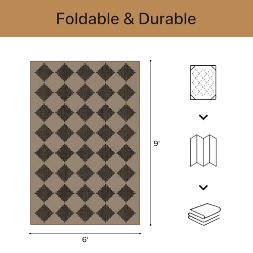 GENIMO Indoor Outdoor Area Rug 6'x9', Checkered Easy Jute Rug Machine Washable, Easy-Cleaning, Non Slip Geometric Outdoor Carpet for Patio, Living Room, Backyard, Porch, Deck, Balcony - color: Zigzag Diamond, size: 6' x 9' (Rectangular)