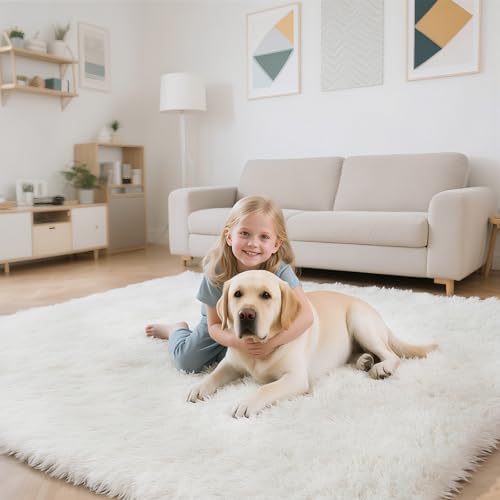 Fluffy Rug Shag Area Rug, White 2x4 Area Rugs for Bedroom, Small Bedside Rug, Soft Fluffy Shag Entryway Throw Rugs for Living Room Bedroom Room Home Decor - color: White, size: 2' x 4' (Rectangular)