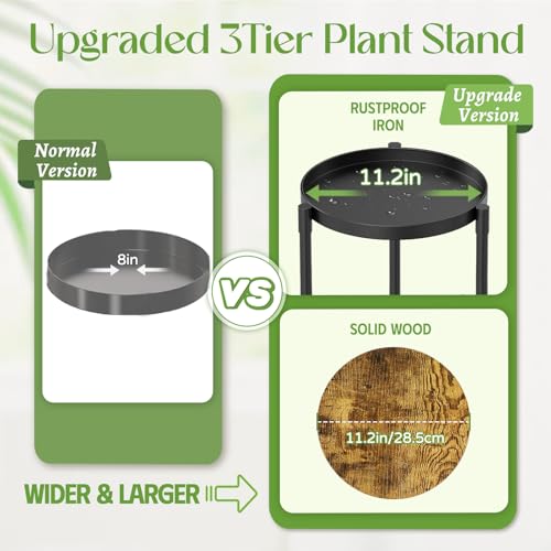 iDavosic.ly 3 Tier Corner Plant Stand Indoor, 34 Inch Tall Vertical Metal Flower Heavy Duty Pot Holder Shelf Outdoor for Patio Porch Living Room, Modern Black & Rustic Brown - Round - color: Matte Black, size: 3 Tiers