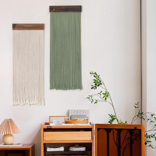 HVEST Green Macrame Wall Hanging Set of 2, Boho Decor Green and Beige Handmade Woven Long Tapestry for Bedroom Living Room Nursery Home Apartment Headstock Wall Decor, 30.7L X 11.8 W inches - color: Green