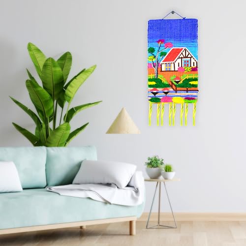 Tarini Gallery Hand Made Jute Wall Hanging Hand woven Tapestry Art Home View Natural Landscape Scenery for Home Office Decor and Gifting(Multicolor Indian Cottage) - color: Multicolor Indian Cottage