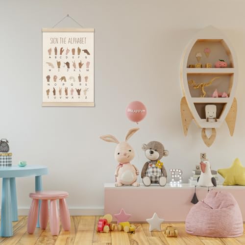 DOI-LANEE ASL Alphabet Poster Hanger Frame, Educational Posters for Toddlers 16x12 Inch, American Sign Language, ABC Learning Wall Art, Boho Classroom Decor, Playroom Wall Art - color: Off-whtie10