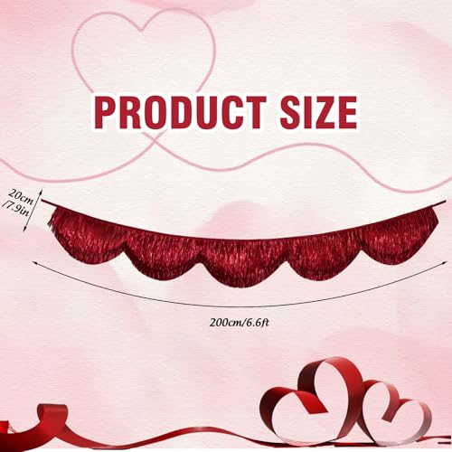 FYSUIMU 6.6 Ft Burgundy Scalloped Banner Hanging Layered Sparkly Fringe Garland for Wine Birthday Wedding Bachelorette Party Backdrop Decor - color: Burgundy Red