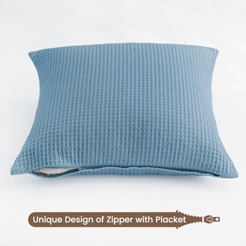 PHF 100% Cotton Waffle Weave Throw Pillow Cover, 24" x 24", No Filling, 2 Pack Elegant Home Decorative Square Throw Pillow Covers for Bed Couch Sofa, Dusty Blue - color: Dusty Blue, size: 24" X 24" (Pack of 2)