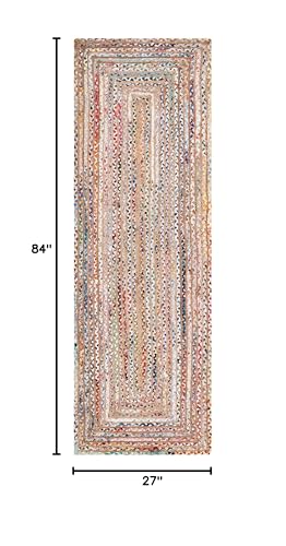 SAFAVIEH Cape Cod Collection Runner Rug - 2'3" x 7', Beige & Multi, Handmade Jute & Cotton, Woven Braided Design (CAP202B) - color: Beige/Multi, size: 2'3" x 7' (Runner)