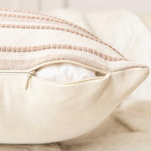 WACOMECO Pack of 2 Farmhouse Throw Pillow Covers, Textured Boho Cushion Covers for Couch Sofa Bed Home Decoration, 18x18 inch, Khaki - color: Khaki