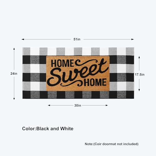 KIMODE Buffalo Plaid Outdoor Checkered Rug 24'' x 51", Black and White Door Mat Outside Entrance, Cotton Woven Washable Farmhouse Layered Outdoor Mats for Spring Front Door Decor Porch Entryway - color: Black/White, size: 2' x 4'3" (Rectangular)
