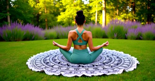 Round tapestry Indian Mandala Roundie Beach Throw Tapestry Hippy Boho Gypsy Cotton Tablecloth Beach Towel, Round Yoga Mat (42 Inches, Black And WHite) - color: Black And WHite, size: 42"L x 42"W