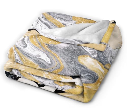 HGOD DESIGNS Gold Golden and Silver Marble Ink Abstract Painting Flannel Fleece Bed Blanket Throw Blanket Lightweight Cozy Plush Blanket for Bedroom Living Rooms Sofa Couch 40"x50" - color: Marble, size: 40x50 inch
