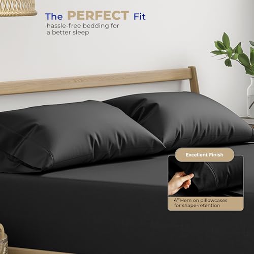 THREAD SPREAD 100% Cotton King Size Pillow Cases Set of 2 - Luxury 400 Thread Count Pillow Cases King Size (Black), Soft Cooling Breathable & Durable Sateen Hotel Cotton Pillowcases - color: Black, size: King - Pack of 2