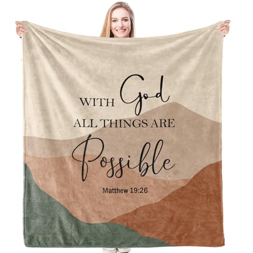 HIWX Boho Christian Blanket, with God All Things are Possible Bible Verse Abstract Mountain Throw Blanket for Home Bedroom Living Room Couch Bed Decor, Christian Gifts for Women Faith, 50x60 Inches - color: Possible, size: 50“L x 60”W