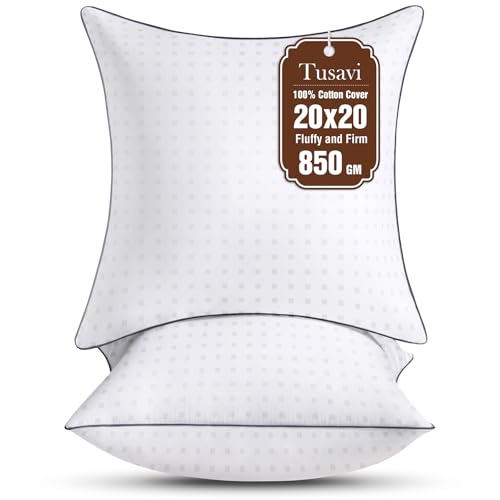 20"x20"Pillow Inserts Set of 2 with 100% Cotton Cover Decorative Square Throw 20 Pillows for Couch, Sofa and Bed - White(2, 20x20) - size: 20x20
