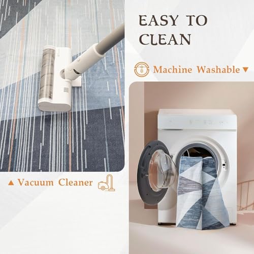 HOMFINE Washable Modern Area Rug - Geometric Style 8x10 Rugs for Living Room, Bedroom, Machine Washable Rug Soft Non Slip Non Shedding Area Rug - Blue, 8'x10' - color: Blue, size: 8' x 10' (Rectangular)