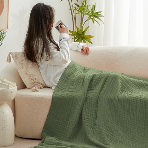 Love's cabin 100% Cotton Muslin Blanket, 6 Layer Lightweight Breathable Gauze Throw Blanket 50 x 60 Inches, Soft All Season Blanket for Couch, Bed, Sofa, Sage Green - color: Sage Green, size: Throw(50"x60")