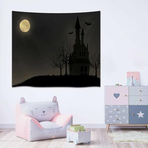 Haunted Gothic Castle Under Full Moon Tapestries Vintage Rustic Boho Wall Art Wall Hanging Wall Decor Whimsical Elegant Home Decoration for Bedroom Living Room Dorm Apartment (LHGT288,50x60 inch) - size: 50x60 inch
