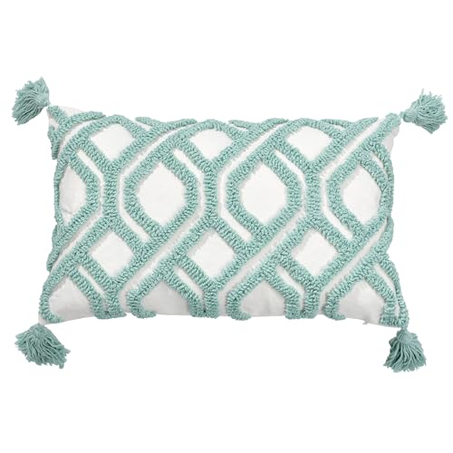 Boho Pillow Covers 12X20 Inch Boho Tufted Throw Pillow Covers Decorative Tassels Cushion Cover Farmhouse Pillow Case for Couch Sofa Bed Living Room Bedroom, Aqua Green - color: Boho Aqua, size: 20" x 12" (Pack of 1)