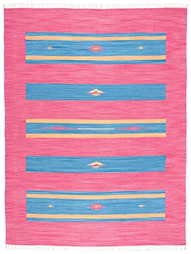 SAFAVIEH Area Rug 8x10 - Montauk Collection - Large - Red & Blue, Handmade Cotton, Boho Style, Ideal for Living Room, Bedroom, Office, Dining Space (MTK551Q) - size: 8' x 10' (Rectangular)