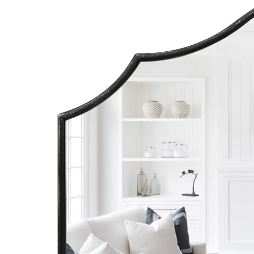 Besdomus Scalloped Arched Mirror for Mantel: 35"x26" Black Modern Wooden Wall Mirror - Minimalist Decorative Dresser for Vanity/Bathroom/Bedroom/Fireplace/Living Room/Entryway - Stylish Home Decor - color: Black, size: 26"L x 35"W