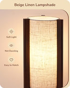EDISHINE Wood Table Lamp, 13.5" Small Bedside Lamp, Beige Linen Shade, Rosewood Cylinder Nightstand Lamp for Bedroom Living Room, On-Off Line Switch, E26 Base (Bulb Not Included) - color: Dark Walnut Color