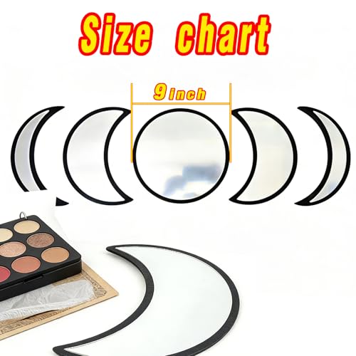 5-piece Set of Moon Phase Mirror Decorations in Nordic Style, Acrylic Mirror paired with Wooden Combination, Bohemian Style Living Room Bedroom Home Decoration, Black (Black) - color: Black