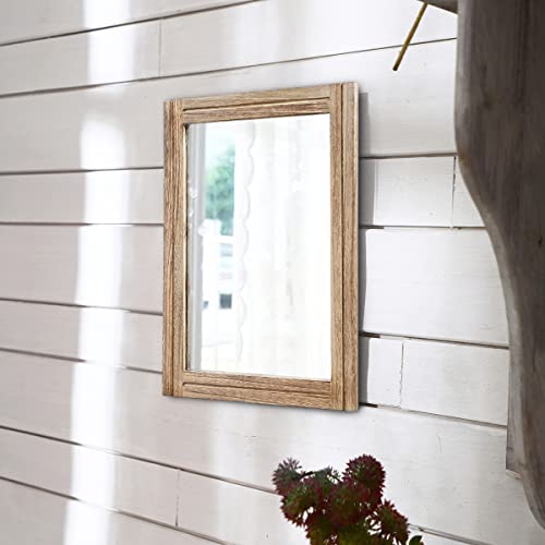 AAZZKANG Rustic Mirror for Wall with Rectangle Wood Framed Decorative Hanging Mirrorrs for Bedroom Bathroom Living Room Dressing Room - color: Natural, size: 16"L x 12"W