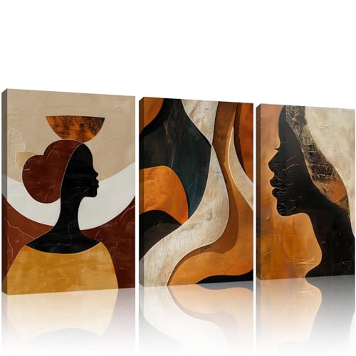 Framed Boho African American Wall Art Black Woman Canvas Print Gold Vintage Abstract Black Female Painting Picture Wall Decor for Living Room Bedroom Office 16x24 Inches - color: Silhouette Portrait, size: 16"L x 24"W