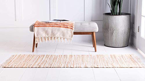 Unique Loom Chindi Cotton Collection Soft Hand Woven Natural Fiber Striped Area Rug, 2 ft x 6 ft, Beige/Ivory (Pack of 2) - color: Beige/Ivory, size: Runner 2' 0" x 6' 0" (Pack of 2)
