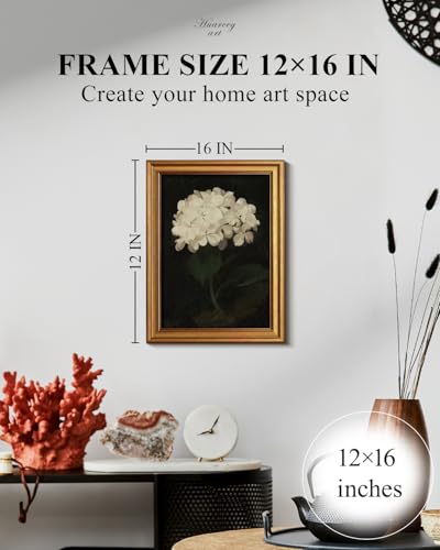 HUARCEY Gold Framed Vintage Wall Art: White Hydrangea by James Stuart Parker (12"x16") for Living Room, Bedroom, Kitchen & Office - color: White Hydrangea, size: 16"L x 12"W