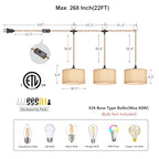 3 Light Plug in Pendant Lights Fabric Hanging Lamp Kit with Switch 22 Ft Long Hemp Rope Farmhouse Pndant Light Cord Lighting Fixture DIY Hanging Light - size: 3 Light Fabric