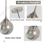 KCO Lighting 7.1” Smoked Glass Pendant Light Single Pendant Light Brushed Nickel Dining Room Light Fixtures Globe Hanging Light Fixture - color: Silver+Smoke Grey