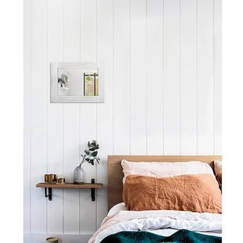 Wood Mirror Rectangular Framed Rustic Vintage Mirrors Decor Farmhouse Bedroom Bathroom Mirror for Dressing Table Entrance Small 16"x12" White - color: Ivory, size: 16"L x 12"W