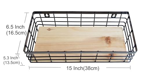 ShabbyDecor Metal Wire Basket Detachable Wood Base Storage Organizer Farmhouse Hanging Basket for Kitchen Cabinets, Bathroom, Pantry, Laundry Room,1 Pack in Black Color,Size Big - color: Black, size: Large