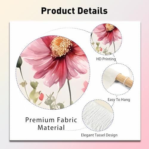 PLIGREAT 2 Pack Colorful Watercolor Flowers Tapestry Vertical Wall Hanging with Tassels Vintage Wildflower Aesthetic Wall Tapestry for Bedroom Living Room Dormitory Backdrop Home Art Decor - color: pink,orange