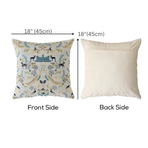 2PC 18x18 inches Decorative Chenille Jacquard Persian Vintage Embroidery Stereo Sofa Pillow Covers for Home Decor, Sofa Living Room, Couch, Bed.18x18 or 20x20 inches. (Ivory Blue Chateau) - color: Ivory Blue Chateau