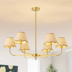 37" Boho Rattan Chandelier 6-light Farmhouse Rustic Industrial Pendant Light Fixtures with Wicker Lamp Shades, Adjustable Modern Brass Chandelier for Kitchen Island Dining Living Room Entryway