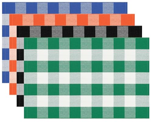 HunnmingRe 4 Pcs 4th of July Buffalo Plaid Outdoor Rug 27.5'' x 43'' Front Door Mat Washable Cotton Farmhouse Mat Checkered Carpet for Indoors, Layered, Porch, Farmhouse (Buffalo Plaid,Bright) - color: Bright